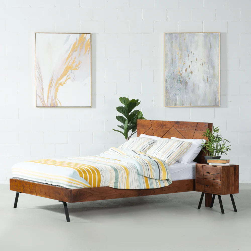 Palam Collection Bed – Luxurious Comfort in Solid Acacia Wood with Honey Rosewood Finish