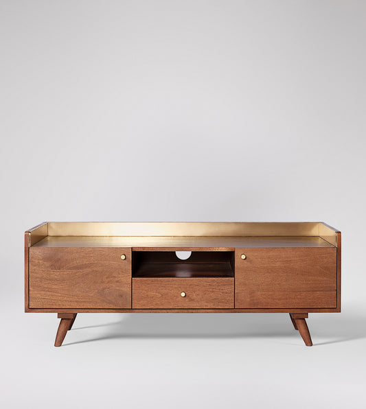 Fresko TV Stand – Modern Design with Solid Mango Wood and Brass Accents