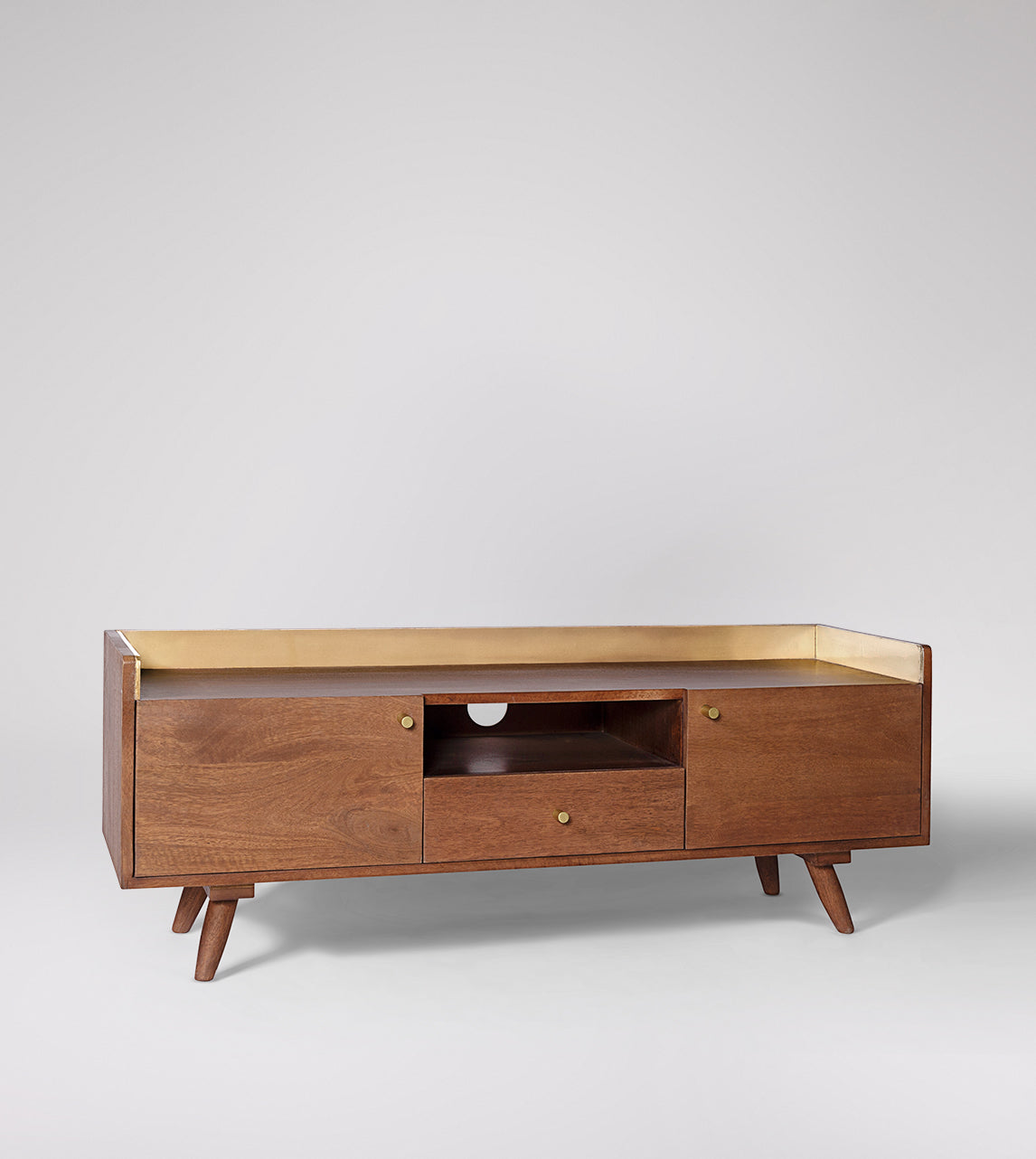 Fresko TV Stand – Modern Design with Solid Mango Wood and Brass Accents