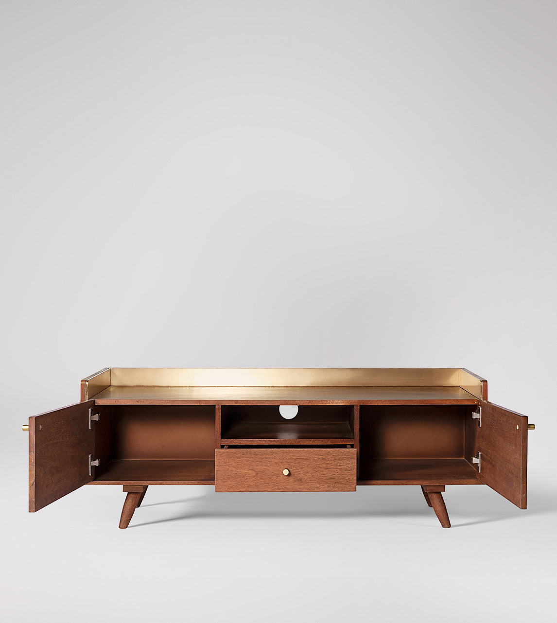 Fresko TV Stand – Modern Design with Solid Mango Wood and Brass Accents