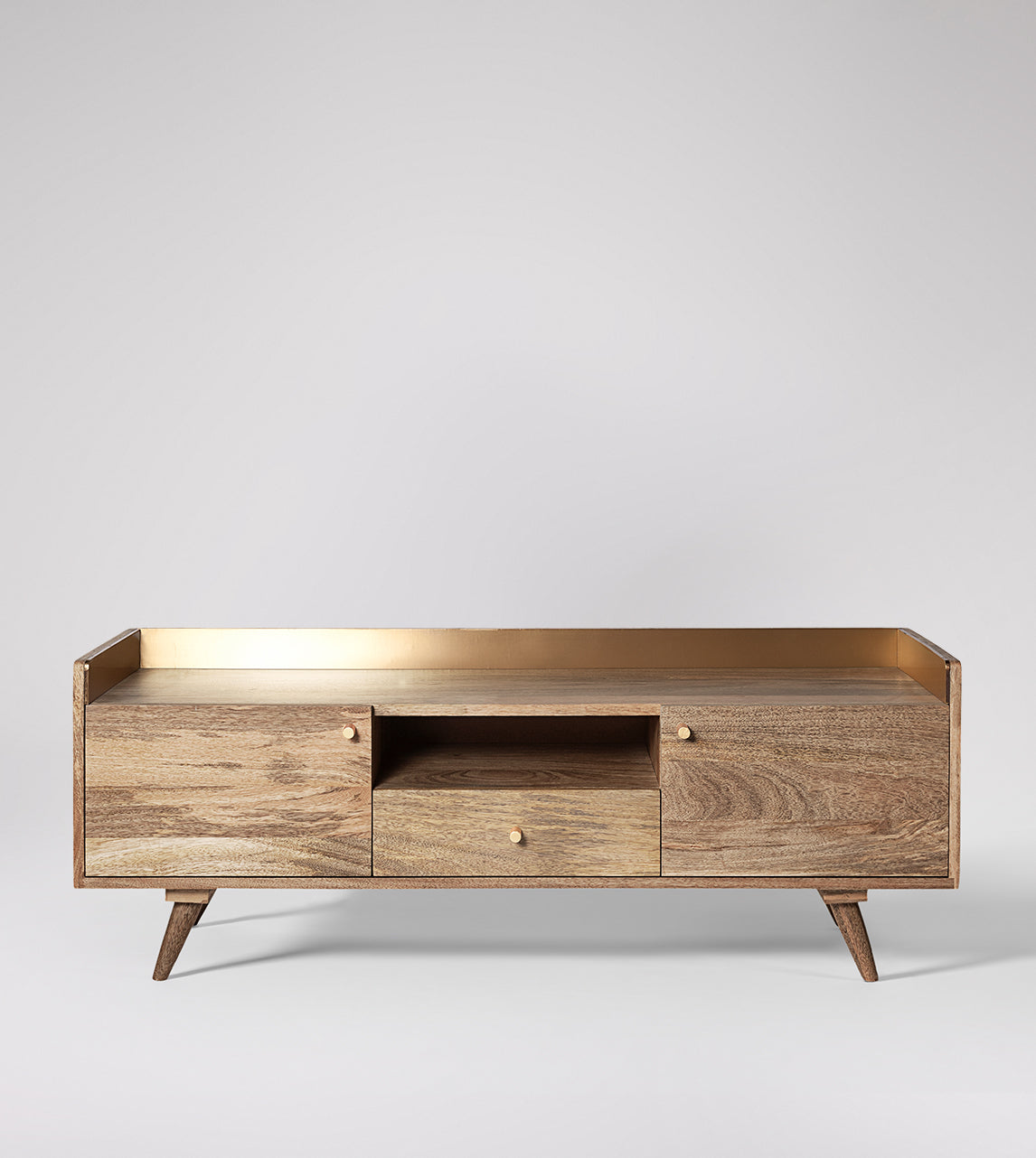 Fresko TV Stand – Modern Design with Solid Mango Wood and Brass Accents