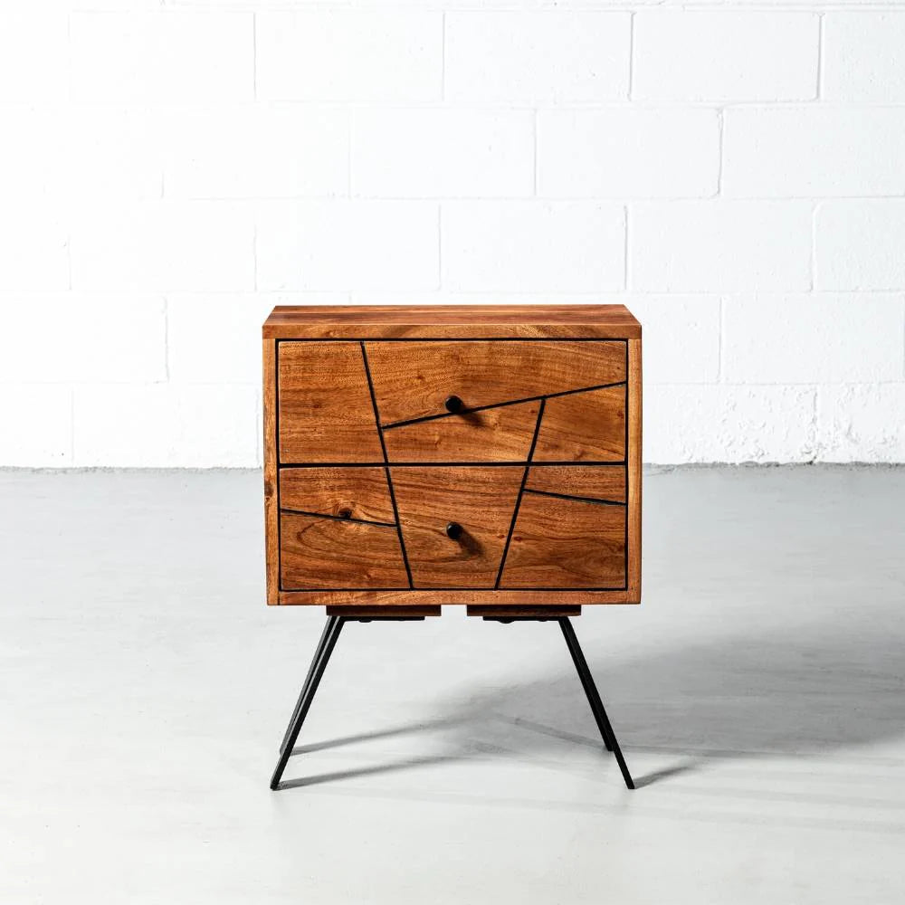 Palam Collection Bedside Table – Sleek Storage in Solid Acacia Wood with Honey Rosewood Finish