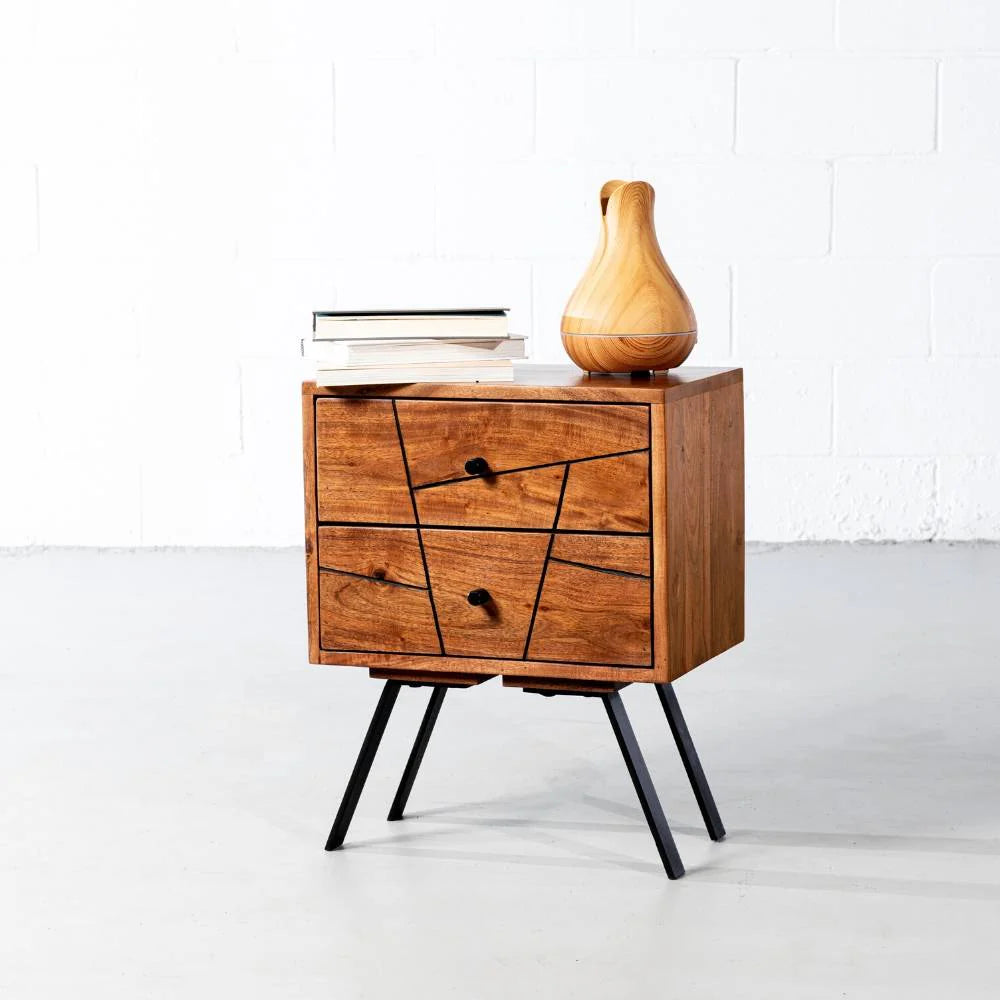 Palam Collection Bedside Table – Sleek Storage in Solid Acacia Wood with Honey Rosewood Finish