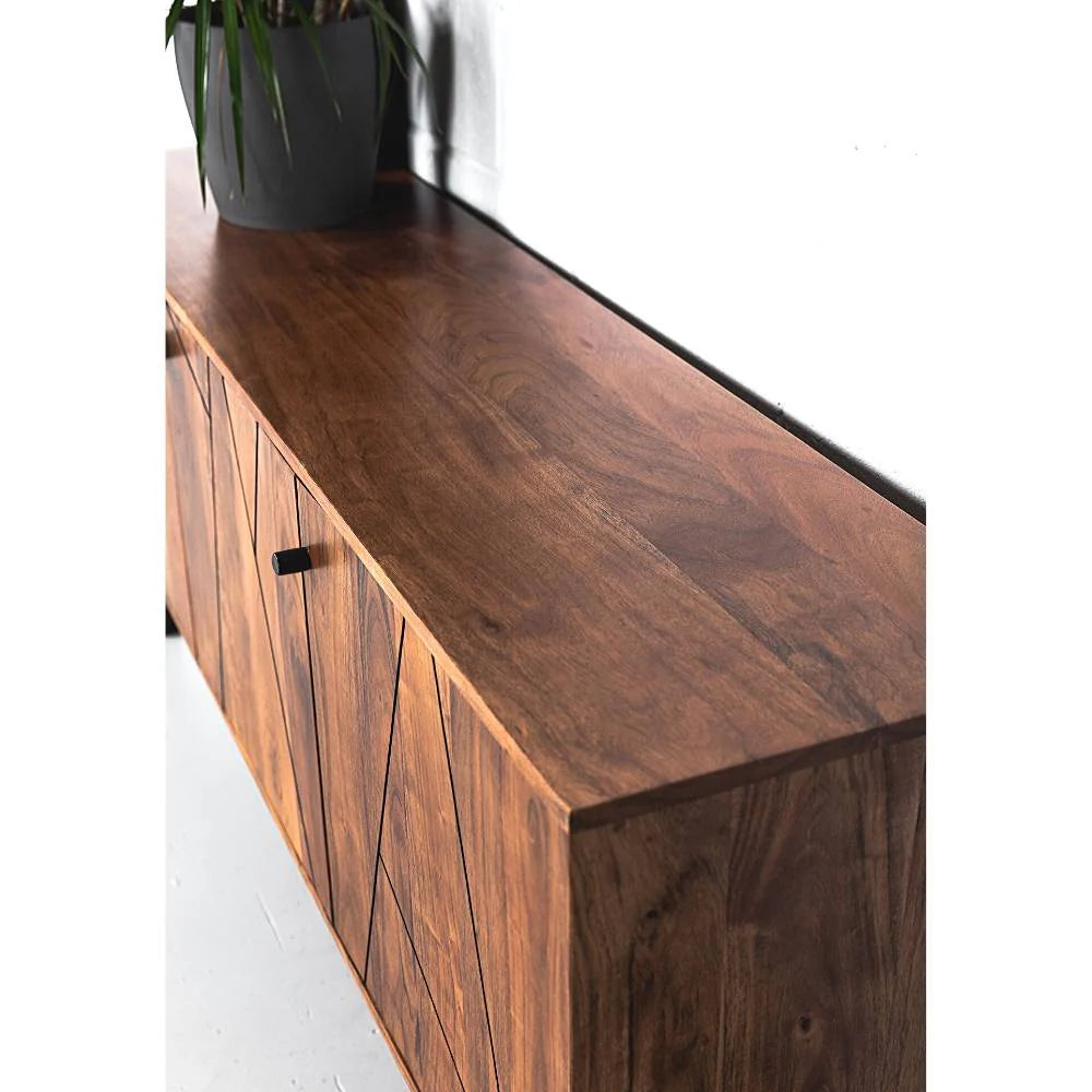 Palam Collection Three-Door Sideboard – Stylish Storage in Solid Acacia Wood with Honey Rosewood Finish