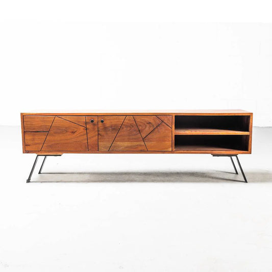 Palam Collection TV Unit – Elegant Storage in Solid Acacia Wood with Honey Rosewood Finish