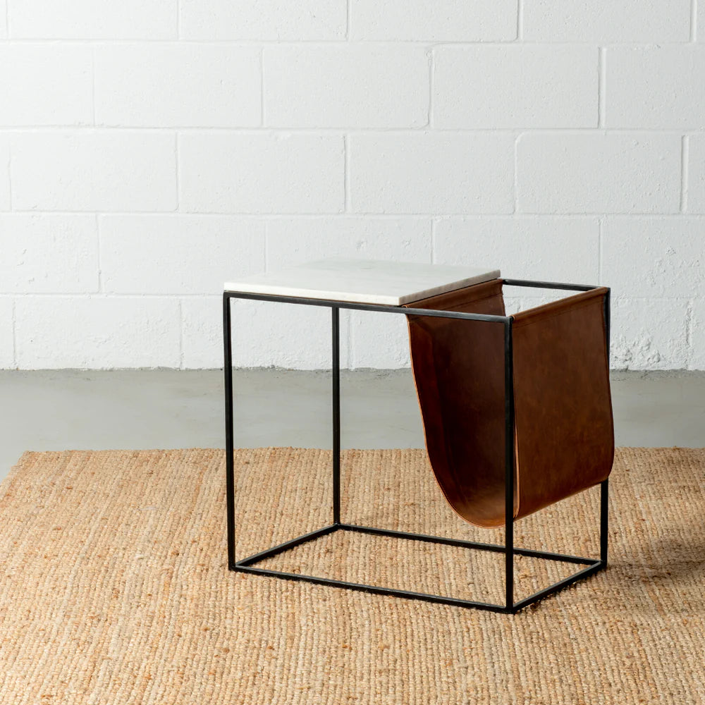 Symp Collection Side Table Metal, Stone and fabric