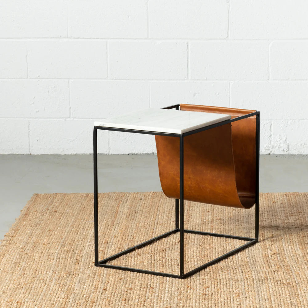 Symp Collection Side Table Metal, Stone and fabric