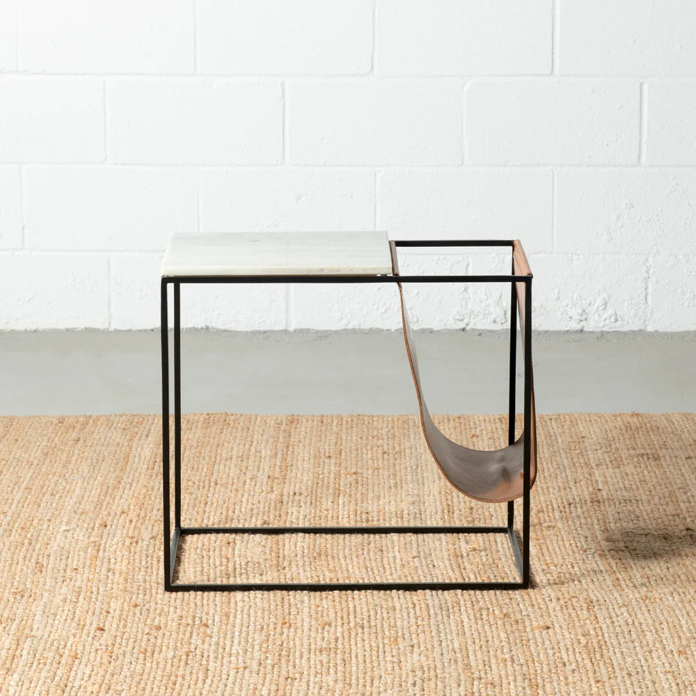 Symp Collection Side Table Metal, Stone and fabric