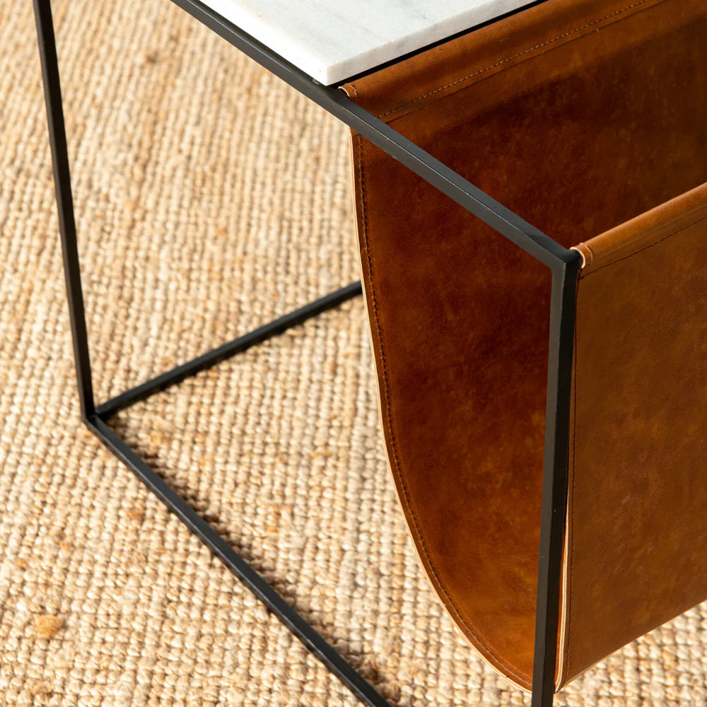 Symp Collection Side Table Metal, Stone and fabric