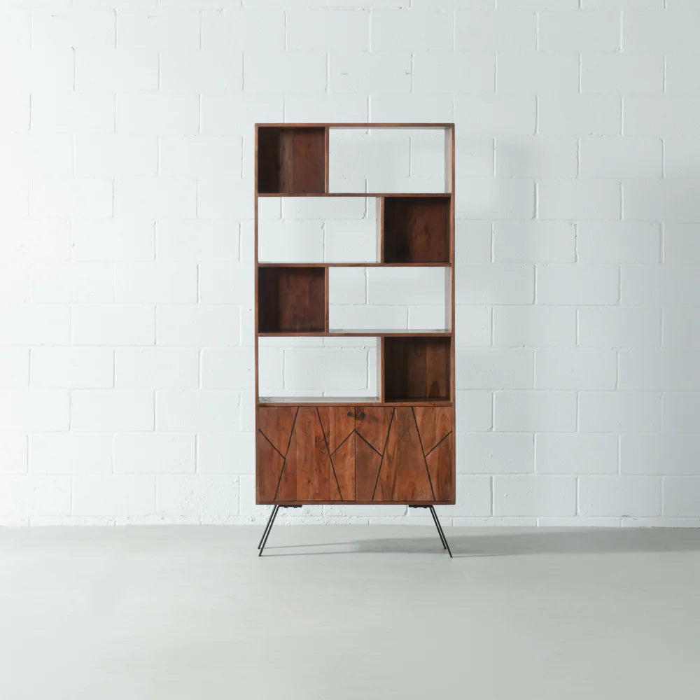 Palam Collection Bookcase – Sophisticated Storage in Solid Acacia Wood with Honey Rosewood Finish