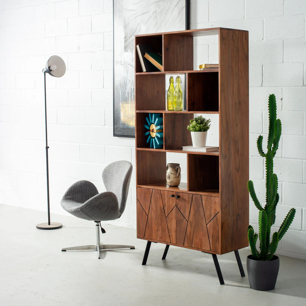 Palam Collection Bookcase – Sophisticated Storage in Solid Acacia Wood with Honey Rosewood Finish