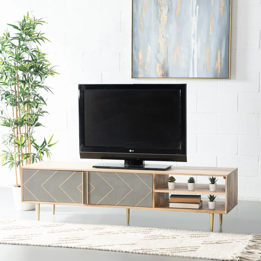 Lina Collection TV Unit – Geometric Design with Spacious Storage Wooden Furniture