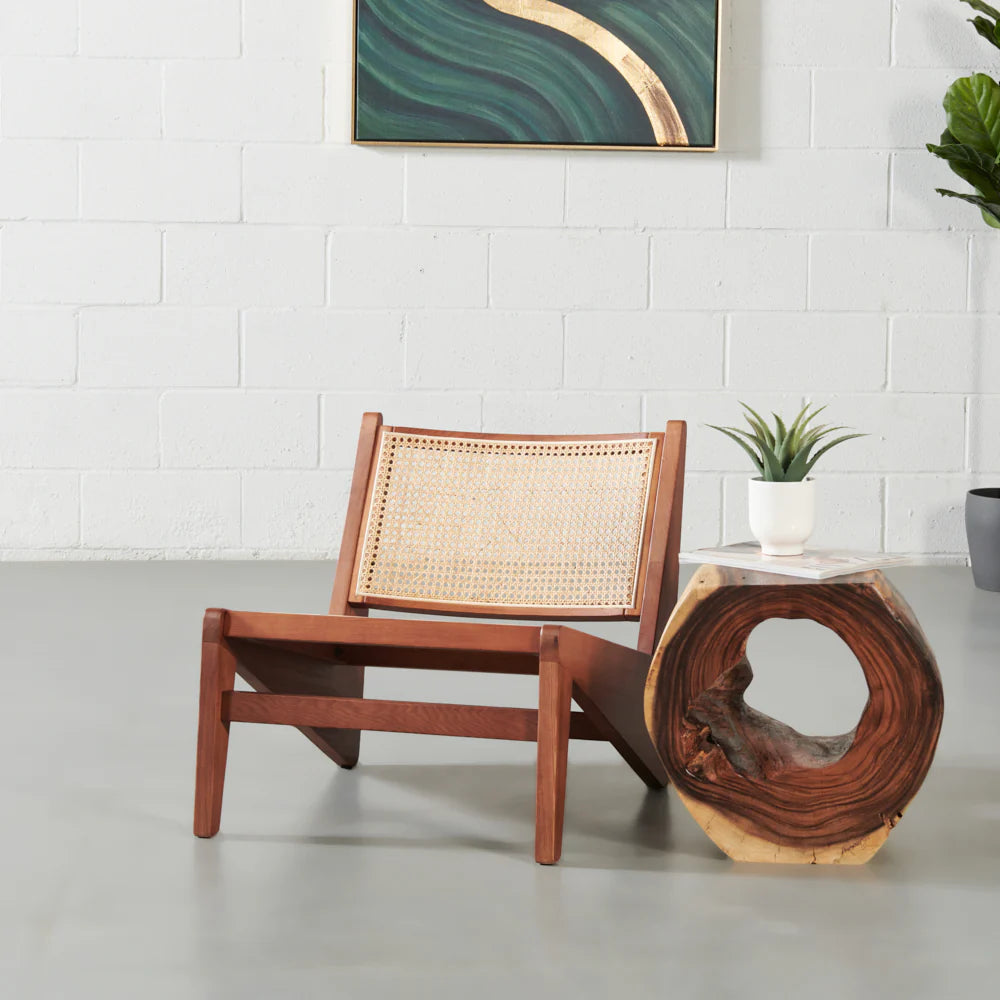 Dund Collection Lounge Chair – Relaxed Luxury with Solid Wood and Natural Cane