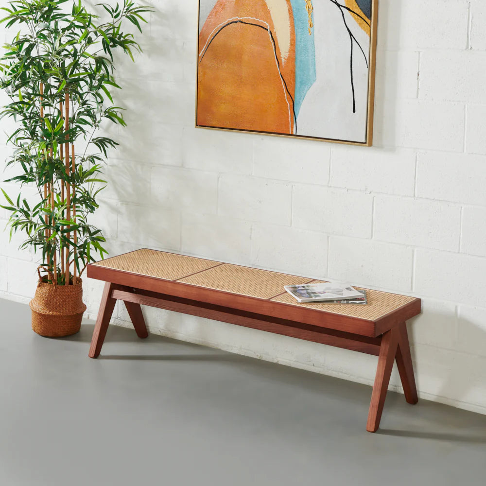 Dund Collection Bench – Handcrafted Comfort with Solid Wood and Natural Cane