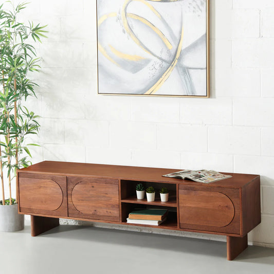 Rambo Collection TV Cabinet – Sleek Storage with Contemporary Grooving Wooden Design Furniture (SIZE : 175 CM X 40 CM X 50 CM)